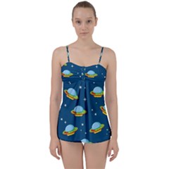 Seamless Pattern Ufo With Star Space Galaxy Background Babydoll Tankini Set by Bedest