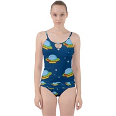 Seamless Pattern Ufo With Star Space Galaxy Background Cut Out Top Tankini Set by Bedest