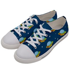 Seamless Pattern Ufo With Star Space Galaxy Background Women s Low Top Canvas Sneakers by Bedest