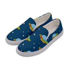 Seamless Pattern Ufo With Star Space Galaxy Background Women s Canvas Slip Ons by Bedest