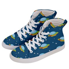 Seamless Pattern Ufo With Star Space Galaxy Background Men s Hi-top Skate Sneakers by Bedest