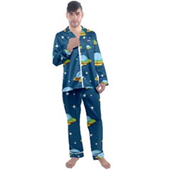 Seamless Pattern Ufo With Star Space Galaxy Background Men s Long Sleeve Satin Pajamas Set by Bedest