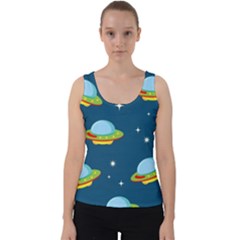 Seamless Pattern Ufo With Star Space Galaxy Background Velvet Tank Top by Bedest