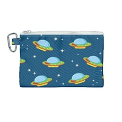 Seamless Pattern Ufo With Star Space Galaxy Background Canvas Cosmetic Bag (medium) by Bedest