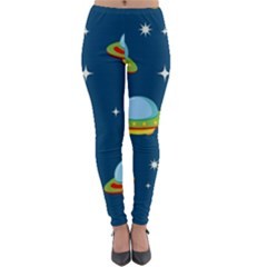Seamless Pattern Ufo With Star Space Galaxy Background Lightweight Velour Leggings by Bedest