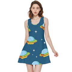 Seamless Pattern Ufo With Star Space Galaxy Background Inside Out Reversible Sleeveless Dress by Bedest