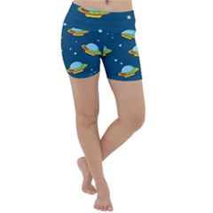 Seamless Pattern Ufo With Star Space Galaxy Background Lightweight Velour Yoga Shorts by Bedest