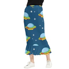 Seamless Pattern Ufo With Star Space Galaxy Background Maxi Fishtail Chiffon Skirt by Bedest