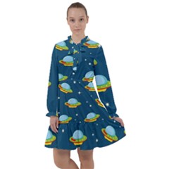 Seamless Pattern Ufo With Star Space Galaxy Background All Frills Chiffon Dress by Bedest