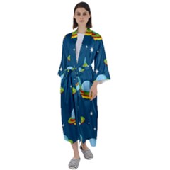Seamless Pattern Ufo With Star Space Galaxy Background Maxi Satin Kimono by Bedest