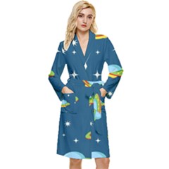 Seamless Pattern Ufo With Star Space Galaxy Background Long Sleeve Velvet Robe by Bedest