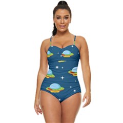 Seamless Pattern Ufo With Star Space Galaxy Background Retro Full Coverage Swimsuit by Bedest