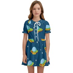 Seamless Pattern Ufo With Star Space Galaxy Background Kids  Sweet Collar Dress by Bedest