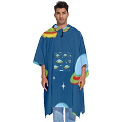 Seamless Pattern Ufo With Star Space Galaxy Background Men s Hooded Rain Ponchos by Bedest