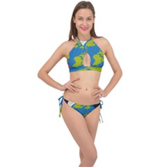 Spaceship Design Cross Front Halter Bikini Set