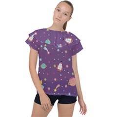 Space Travels Seamless Pattern Vector Cartoon Ruffle Collar Chiffon Blouse