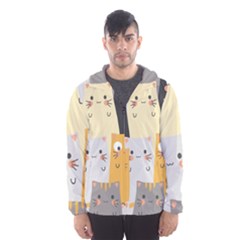 Seamless Pattern Cute Cat Cartoons Men s Hooded Windbreaker