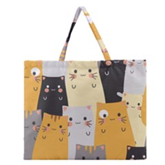 Seamless Pattern Cute Cat Cartoons Zipper Large Tote Bag by Bedest