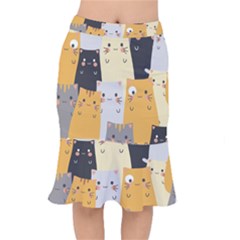 Seamless Pattern Cute Cat Cartoons Short Mermaid Skirt by Bedest