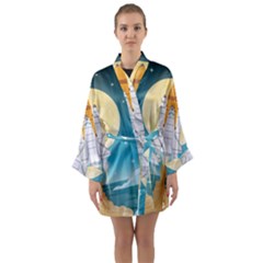 Space Exploration Illustration Long Sleeve Satin Kimono