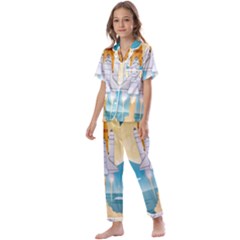 Space Exploration Illustration Kids  Satin Short Sleeve Pajamas Set