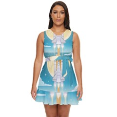 Space Exploration Illustration Waist Tie Tier Mini Chiffon Dress