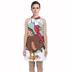 Turkey Chef Cooking Food Cartoon Velvet Halter Neckline Dress  by Sarkoni