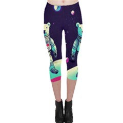 Bear Astronaut Futuristic Capri Leggings 