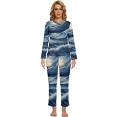 Waves Storm Sea Womens  Long Sleeve Lightweight Pajamas Set by Bedest