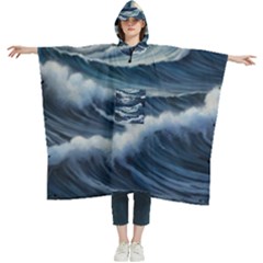 Waves Storm Sea Women s Hooded Rain Ponchos