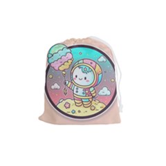 Boy Astronaut Cotton Candy Drawstring Pouch (medium)