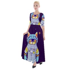 Cat Astronaut Space Retro Universe Half Sleeves Maxi Dress by Bedest