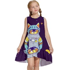 Cat Astronaut Space Retro Universe Kids  Frill Swing Dress by Bedest