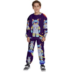 Cat Astronaut Space Retro Universe Kids  Sweatshirt Set by Bedest