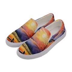 Rural Farm Fence Pathway Sunset Women s Canvas Slip Ons