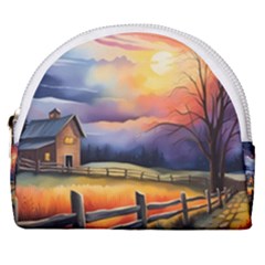 Rural Farm Fence Pathway Sunset Horseshoe Style Canvas Pouch by Bedest