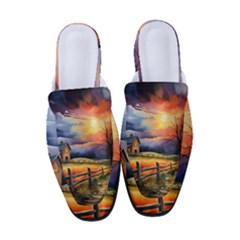 Rural Farm Fence Pathway Sunset Women s Classic Backless Heels by Bedest