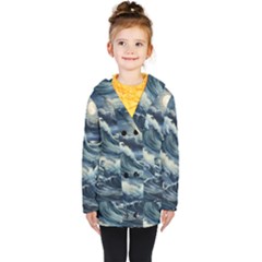 Waves Storm Sea Moon Landscape Kids  Double Breasted Button Coat