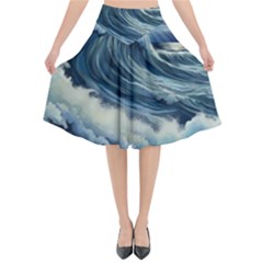 Waves Storm Sea Moon Landscape Flared Midi Skirt