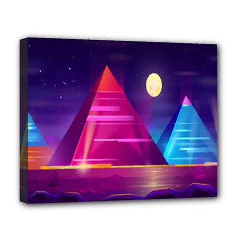 Egyptian Pyramids Night Landscape Cartoon Deluxe Canvas 20  X 16  (stretched) by Ndabl3x