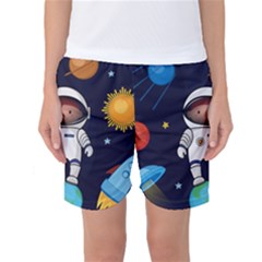 Boy Spaceman Space Rocket Ufo Planets Stars Women s Basketball Shorts by Ndabl3x