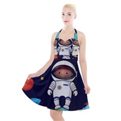 Boy Spaceman Space Rocket Ufo Planets Stars Halter Party Swing Dress  by Ndabl3x