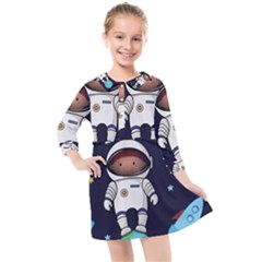 Boy Spaceman Space Rocket Ufo Planets Stars Kids  Quarter Sleeve Shirt Dress by Ndabl3x