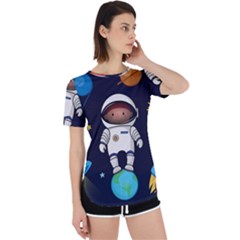 Boy Spaceman Space Rocket Ufo Planets Stars Perpetual Short Sleeve T-shirt by Ndabl3x
