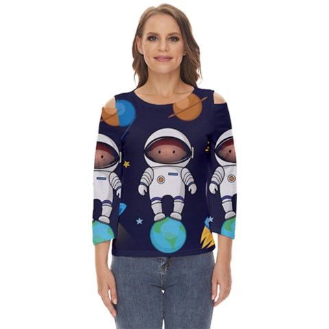 Boy Spaceman Space Rocket Ufo Planets Stars Cut Out Wide Sleeve Top by Ndabl3x
