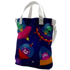 Cartoon Funny Aliens With Ufo Duck Starry Sky Set Canvas Messenger Bag by Ndabl3x