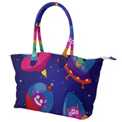 Cartoon Funny Aliens With Ufo Duck Starry Sky Set Canvas Shoulder Bag by Ndabl3x