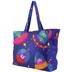 Cartoon Funny Aliens With Ufo Duck Starry Sky Set Simple Shoulder Bag by Ndabl3x