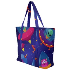 Cartoon Funny Aliens With Ufo Duck Starry Sky Set Zip Up Canvas Bag by Ndabl3x