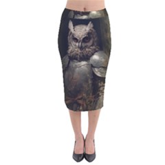 Owl Knight Velvet Midi Pencil Skirt